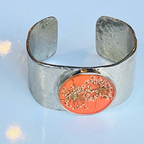 Shari Dixon Jewelry - Shari Dixon Pressed Flower Orange Cuff Bracelet